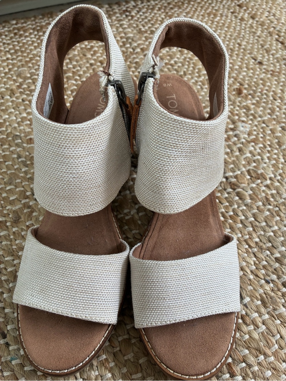 Toms Cream Canvas Open-Toe Block Heel Sandals